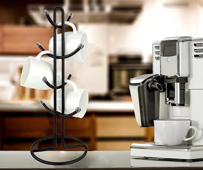 FitWell Mugs Holder, Mug Tree, Coffee Mug Holder, Coffee Mug Tree, Mug Organizer for Cabinet, Mug Holder Stand, Coffee & Tea Cup Storage Rack (Black, 8 Mugs Holder (17.5"H))-NeatNest