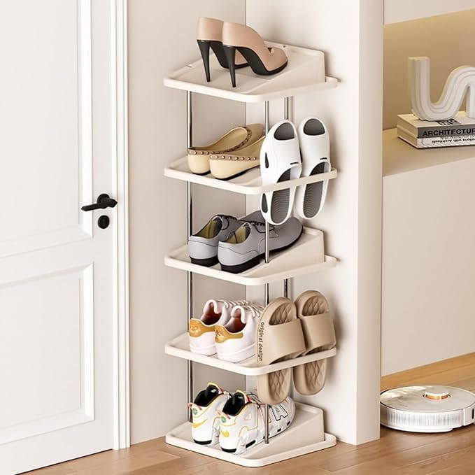 Vertical Shoe Rack,5 Tiers Stackable Shoe Rack for 10 Pairs, Narrow Shoe Tower,Space Saving, for Entryway, Living Room, Bedroom,Closet,DIY Free Standing Shoe Organizer(Khaki, 5 Tiers)-NeatNest