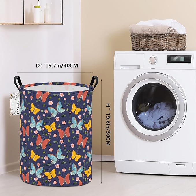 FANKANG Storage Basket, Nursery Hamper Canvas Laundry Basket Foldable with Waterproof PE Coating Large Storage Baskets for Kids Boys and Girls, Office, Bedroom, Clothes,Toys(Colorful Butterfly)