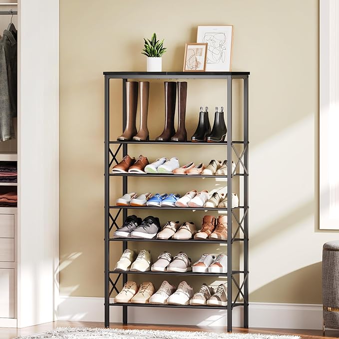 8 Tier Shoe Rack, Large Capacity Shoe Storage Organizer Holds 32 Pairs, Sturdy and Stable, for Entryway, Hallway, Closet, Dorm Room, Black SS08BB