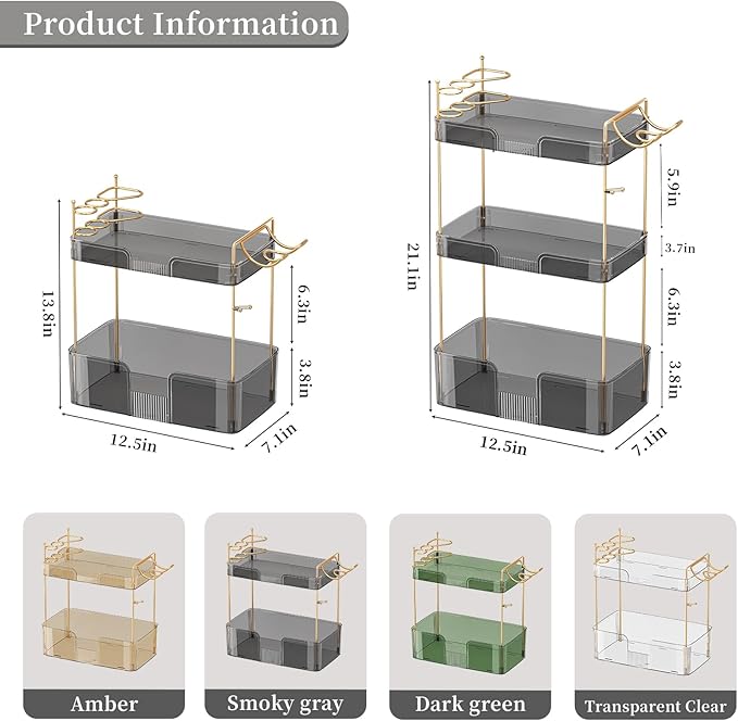 YCIA&DONE Bathroom Counter Organizer, Large Makeup Organizer Countertop, Shelf Storage, Vanity Tray, Easily Assemble for Bathroom Organizers and Storage, Undersink, Cabinet, 2 Tiers Grey-NeatNest