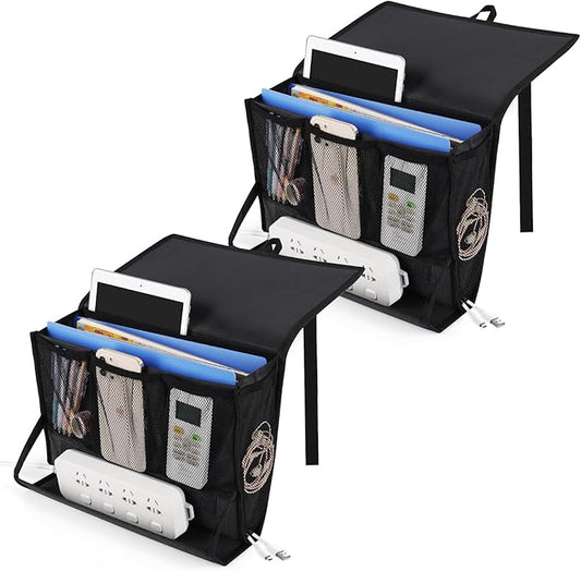 Bedside Caddy Bedside Storage Organizer Bedside Organizer with Power Strip Holder and 2 Adjustable Straps for Home Bunk Bed College Dorm Sofa (2 Pack Black)-NeatNest