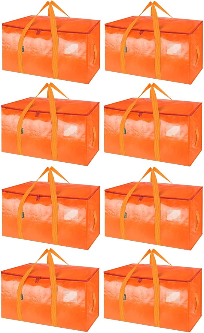 BALEINE 8-Pack Oversized Moving Bags with Reinforced Handles, Heavy-Duty Storage Tote for Clothes, Moving Supplies (Orange, 8-Pack)-NeatNest