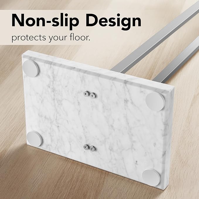Bathroom Towel Rack Freestanding Floor Stand: Brushed 36in 2‑Bar Weighted Marble Base Towel Holder, Rustproof 304 Stainless Steel Drying Rack for Bath&Hand Towels, No‑Drill Slim Organizer, Spa Pool