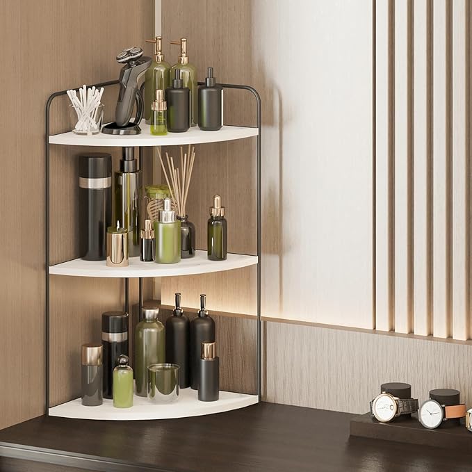 Bathroom Counter Organizer,Countertop Organizer,Vanity Organizers,Bathroom Storage,Bathroom Sink Caddy,Counter Shelf,Corner Counter,Corner Shelves(Black-White Marble)-NeatNest