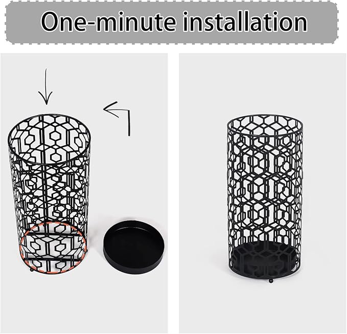 Adeco Metal Umbrella Stand for Entryway Black Round Umbrella Holder Porta Ombrello Indoor Outdoor