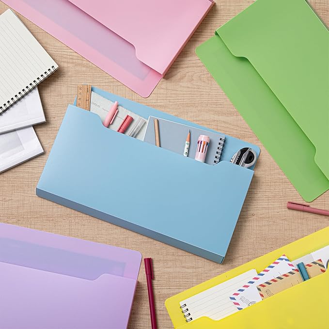 Fuutreo 6 Pcs Magnetic Wall File Organizer Magnetic Wall File Holder Refrigerator Magazine Holder for Mail Letters Paper(Macaron Color,8.3 x 13.8 Inch,Horizontal)