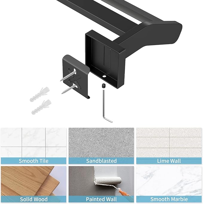 Double Towel Bar,24Inch Towel Rack for Bathroom Wall Mounted,Stainless Steel Bathroom Towel Holder Towel Hanger Rod for Wall,Matte Black