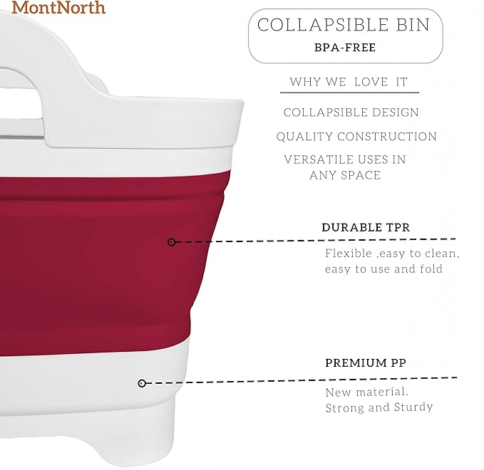 Collapsible Wash Basin 9L, Foldable Dish Tub with Drain Plug, Portable Collapsible Dish Basin, Camping Sink for Washing Dishes, Laundry & Kitchen Use (Viva Magenta)-NeatNest