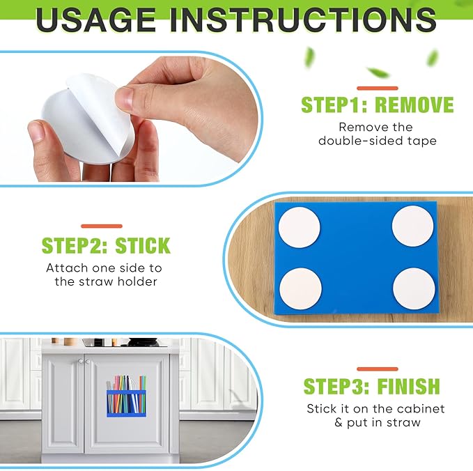 Acrylic Straw Holder for Cabinet Door with Double Sided Adhesive Tape Reusable Straw Organizer Tumbler Storage Kitchen Accessories Container for Counter Cupboard(Classic,Large,Blue)