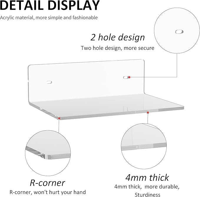 9 Inches Acrylic Wall Shelves 2 Pack, Floating Shelf for Wall Mounting, Acrylic Display Ledges for Funko Pop Figures, Home Décor, Living Room, Gaming Room, Plants(9 inch, Clear)-NeatNest