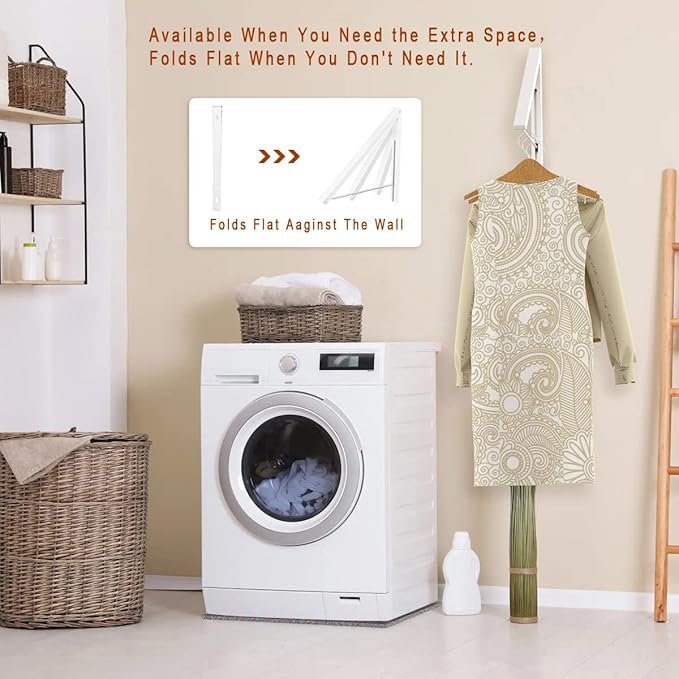 Folding Clothes Hanger Wall Mounted Retractable Clothes Rack, Aluminum, Easy Installation, White-NeatNest