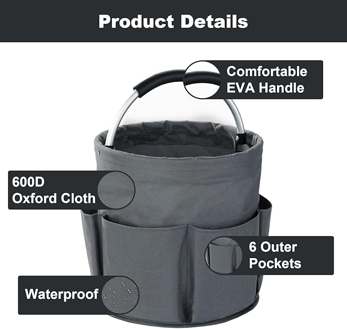 Cleaning Caddy with Handle, Cleaning Products Organiser, 17L Foldable Storage Basket, Cleaning Caddy Organiser, Portable Multi Cleaning Bucket Bag for Home, Garden (Dark Grey)-NeatNest