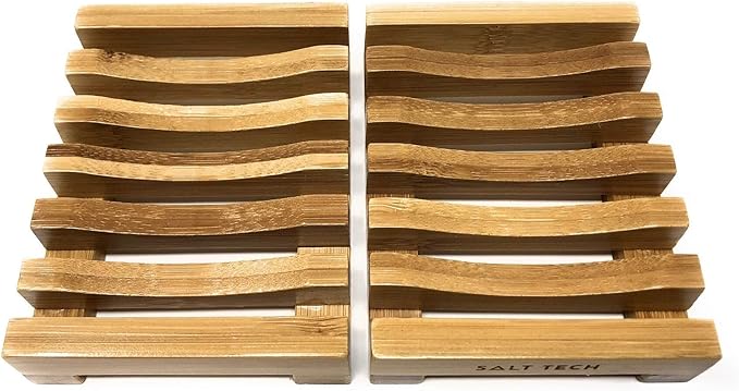 Bamboo Soap Dish, 2pc Rectangular, Light Brown, 3.4 x 4.5 inches, 0.14 pounds, Bathtub-NeatNest