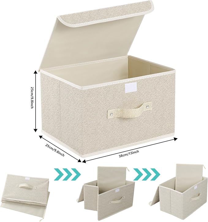 Fabric Storage Bins Cube Organizers with Flip-Top Lid and Handles,Storage Boxes for Organizing Home,Office,and Closet,Grey and Beige,3 Pack 15 x 9.8 x 9.8 in-NeatNest