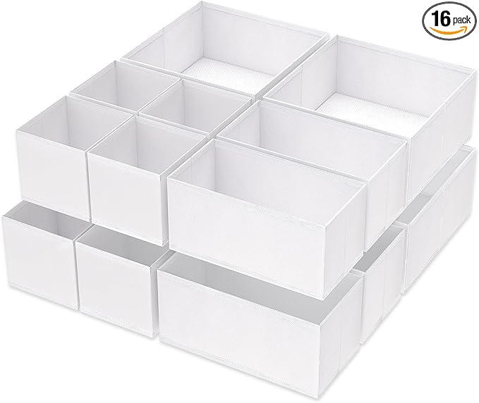 Criusia 16 Pack Underwear Drawer Organizer, Drawer Organizer Clothes, Foldable Cloth Storage Box Closet Dresser Drawer Divider Organizer for Clothes, Scarves (White)-NeatNest