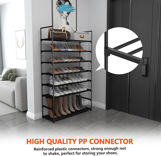 8 Tiers Shoe Rack Organizer, Stackable & Adjustable Non-Woven Fabric Shoe Shelf Storage Cabinet, Holds up to 32 Pairs for Entryway, Closet, Black-NeatNest