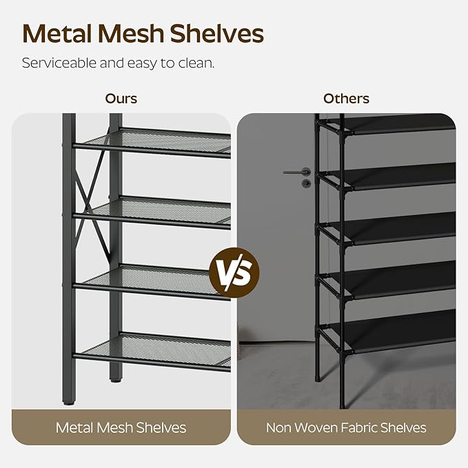 5 Tier Shoe Rack, Large Capacity Shoe Storage Organizer, Metal Shoe Shelf with Drawer and Wooden Top, for 20 Pairs of Shoes, for Entryway, Closet, Rustic Brown and Black SS25BRY1N1-NeatNest