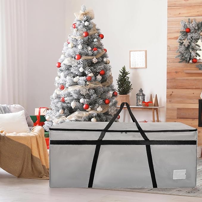 7.5 ft Christmas Tree Storage Bag, Heavy Duty Christmas Tree Bag with Reinforced Handles and Dual Zippers Wide Opening, Large Capacity fits for Artificial Christmas Tree (Grey, 7.5 ft)-NeatNest