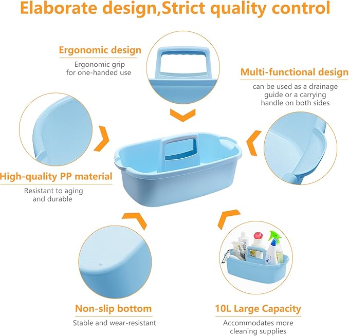 2 Pack Multi-Purpose Plastic Cleaning Caddy with Handle, Shower Caddy Organizer/Storage Basket/Totes Portable for Bathroom Supplies, Cleaning Products, Under Sink Tool, Housekeepers (Blue2)-NeatNest