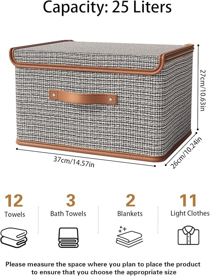 Tuza 4 Pack Storage Bins with Lids, Collapsible Closet Organizer Container, Fabric Organizer Box with Handles, Decorative Storage Boxes with Lids for Organizing Clothes, Blanket, Light Grey, Medium-NeatNest