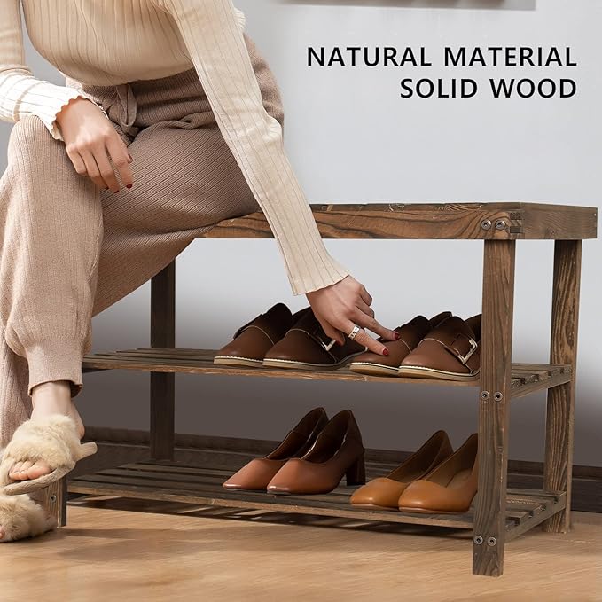 Bamboo Entryway Organizer - 3-Tier Shoe Storage Bench with Shelf, Perfect for Bathroom or Entryway