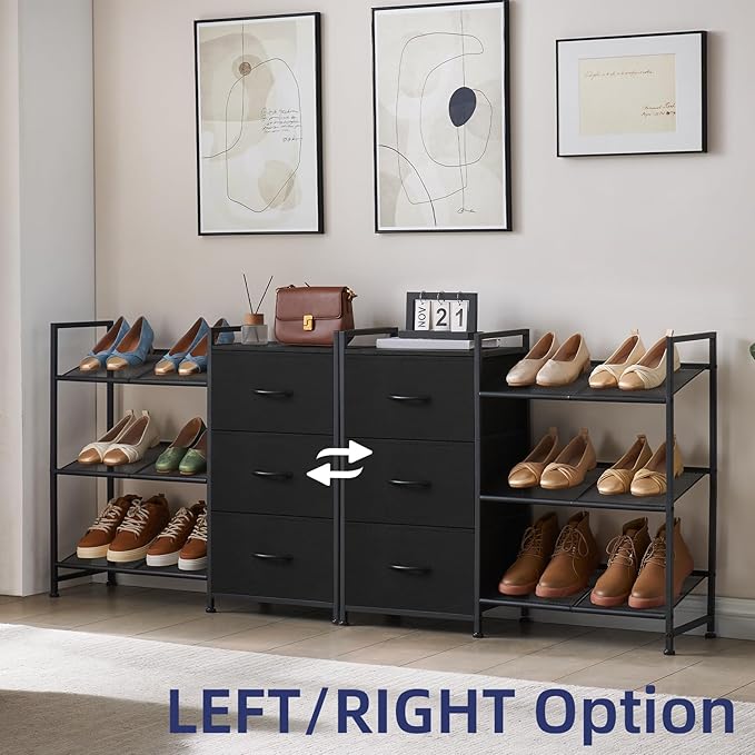 Somdot Shoe Rack, 3 Tier Shoe Organizer with 3 Drawers, Metal Shoe Storage Shelf for 6-9 Pairs of Shoes, Narrow Shoe Rack for entryway, Black-NeatNest