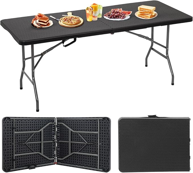 BestOffice Outdoor Folding Camping Table Plastic Table Portable Square Height Dining Table Perfect for Picnics,Parties,Party and Camping,Black Ratten-NeatNest