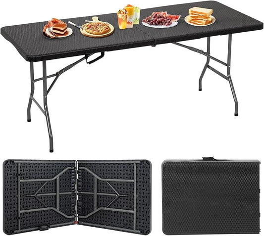 BestOffice Outdoor Folding Camping Table Plastic Table Portable Square Height Dining Table Perfect for Picnics,Parties,Party and Camping,Black Ratten-NeatNest