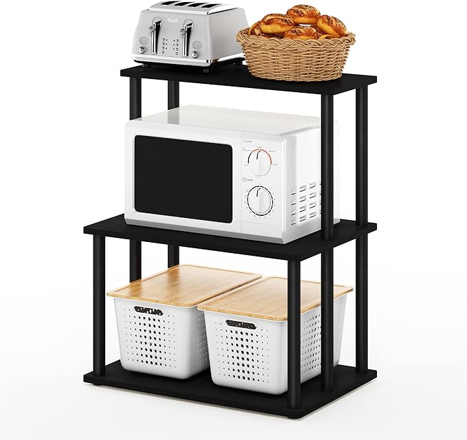 Furinno Turn-N-Tube 3-Tier Toolless Kitchen Storage Shelf, Americano/Black-NeatNest