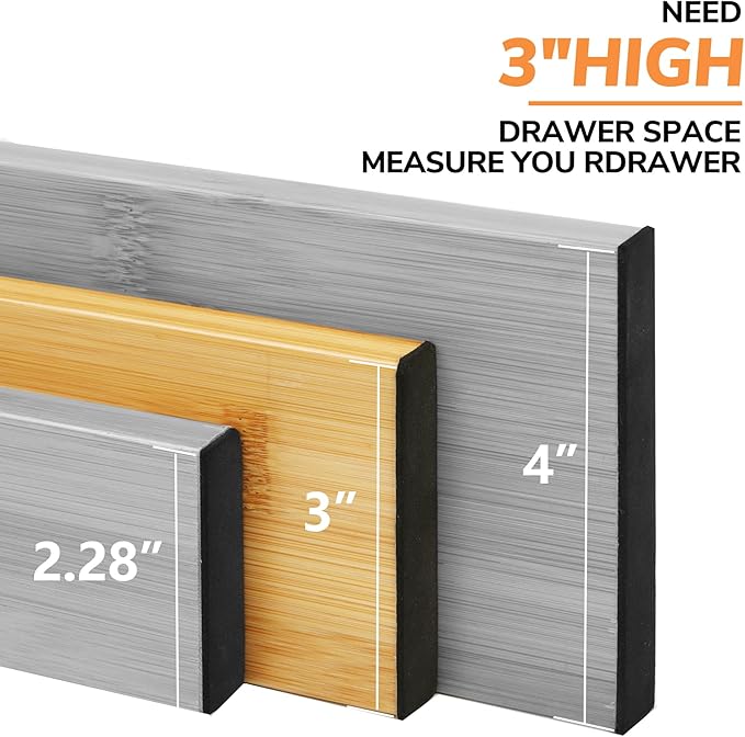BAMEOS 4 pcs 3" High Bamboo Drawer Dividers Adjustable Drawer Organizer Expandable Drawer Organization Utensil Organizers for Kitchen Dresser Bathroom Bedroom and Office-NeatNest