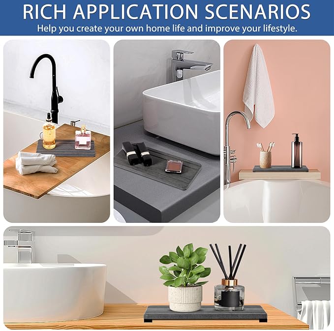 2PCS Water Absorbing Stone Tray, Quick Drying Diatomite Stone Sink Tray, Water Absorbent Diatomite Coasters for Kitchen Sink, Bathroom Counter Hand Soap Dish Toothbrush Holders-NeatNest