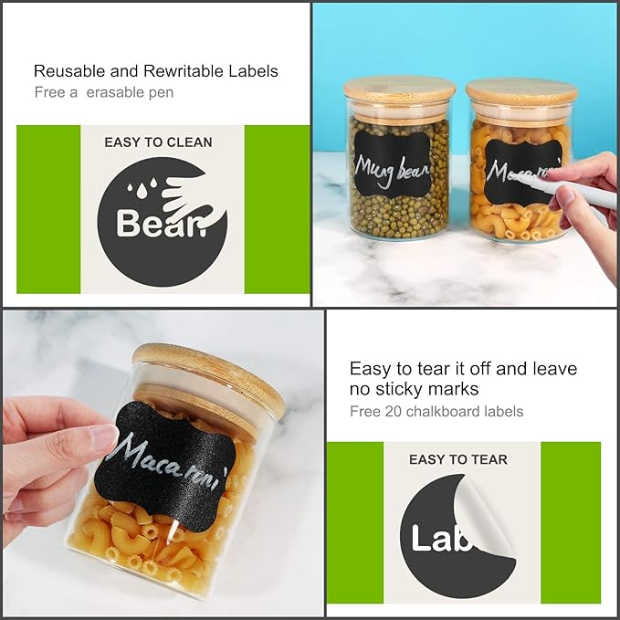 DHSBTLS 6 oz Glass Jars with Bamboo Lids, Borosilicate Glass Airtight Canisters sets, Food Storage Container, Pantry Organization and Storage Jars, Kitchen Spice Jars of 15-NeatNest