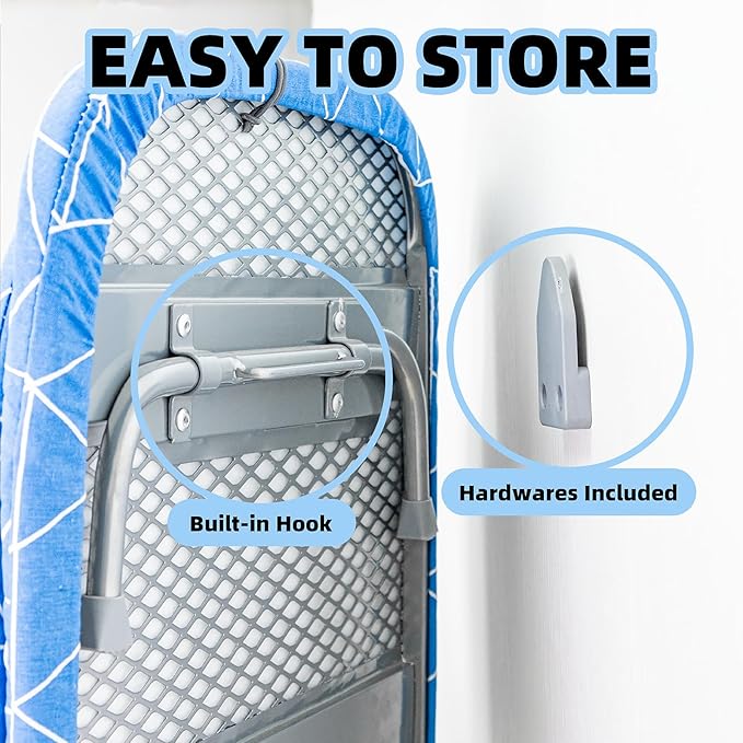 Foldable Ironing Board, 13"x35" Folding Tabletop Small Ironing Board with Iron Holder and Wall Mount Space-Saving, Blue