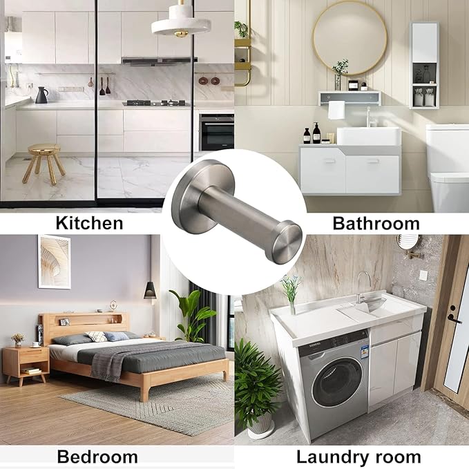 Bath Towel Hooks, 4 Pack Round Coat Hooks, Sturdy Wall Mounted Robe Hook, SUS 304 Stainless Steel Heavy Duty Clothes Hanger, Wall Towel Hooks for Bathroom Bedroom Kitchen(3 in, Brushed)