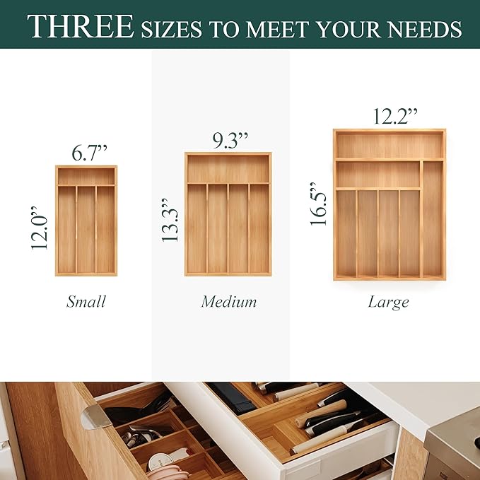 Bamboo Silverware Organizer, Kitchen Drawer Organizer, Utensil Holder, Cutlery Tray & Spoon Flatware Storage with Grooved Drawer Dividers (5 Slots, Natural)-NeatNest