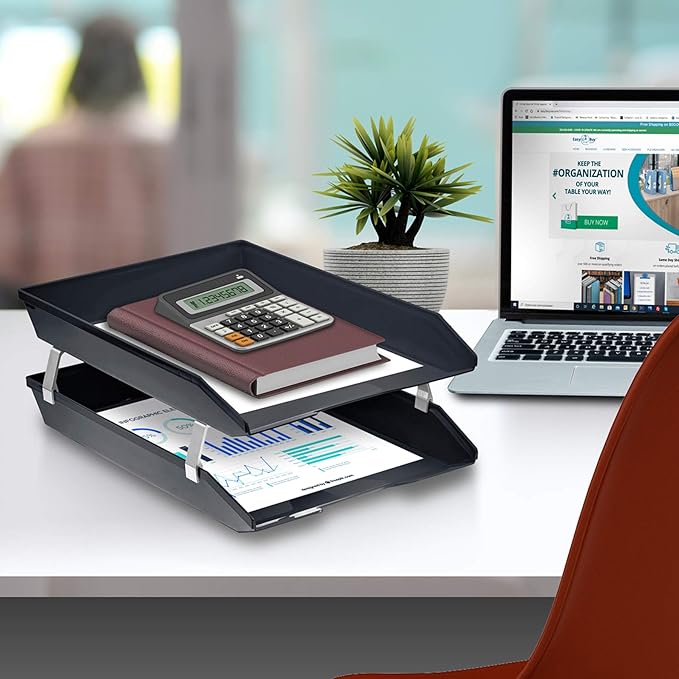 Acrimet Facility 2 Tier Letter Tray, Front Load, Letter Size/A4, Desktop File Organizer, Plastic (Black Color)-NeatNest
