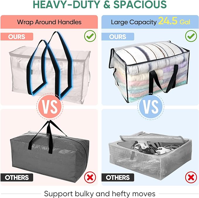 BALEINE 2-Pack Oversized Moving Bags with Reinforced Handles, Heavy-Duty Storage Tote for Clothes, Moving Supplies (Clear, 2-Pack)-NeatNest