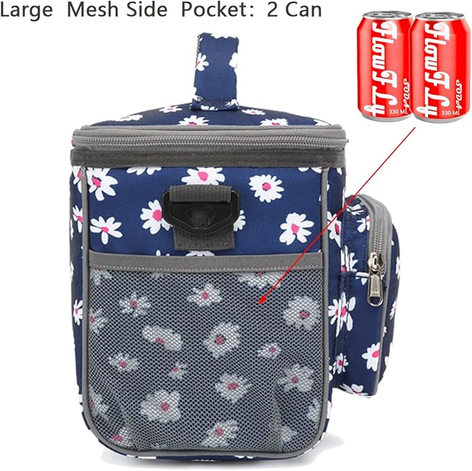 FlowFly Insulated Reusable Lunch Bag Adult Large Lunch Box for Women and Men with Adjustable Shoulder Strap,Front Zipper Pocket and Dual Large Mesh Side Pockets,Daisy-NeatNest