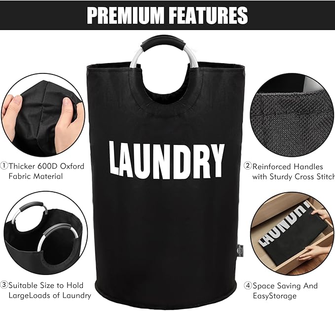 DOKEHOM 160L XX-Large Laundry Basket (7 Colors), Collapsible Laundry Bag, Foldable Laundry Hamper, Folding Washing Bin (Black, XXL)-NeatNest
