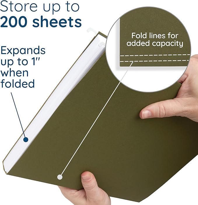Blue Summit Supplies 25 Hanging File Folders, Reinforced Hanging Folders, Standard File Folders for Filing Cabinet, Letter Size, Green, 25 Pack-NeatNest