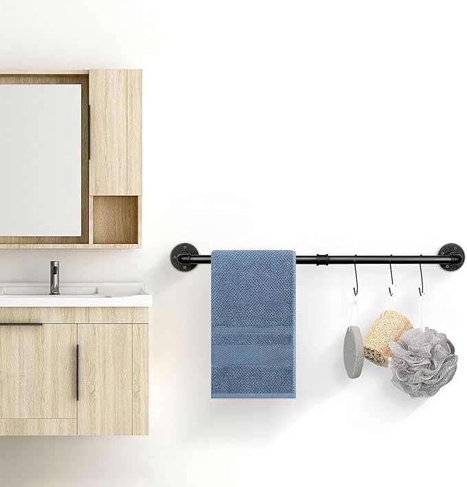 Industrial Pipe Towel Rack Towel Bar, Heavy Duty Wall Mounted Rustic Farmhouse Bath Towel Holder for Bathroom (Black, 31.5 inch)