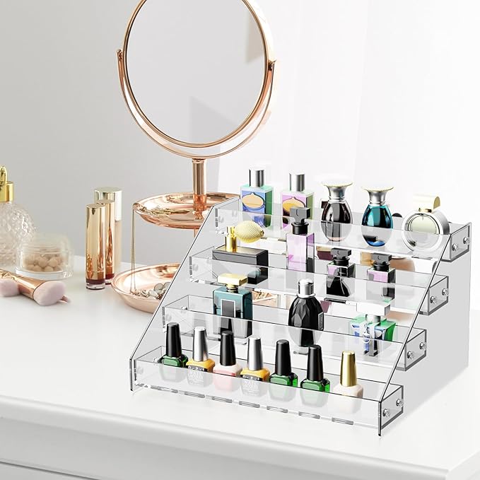 Acrylic 4-Tier Display Stand, Organizer, Storage Rack, Perfume, Spice, Figure, Cupcake, Card Display Stand, 12.2"x8.38"x6.22"-NeatNest