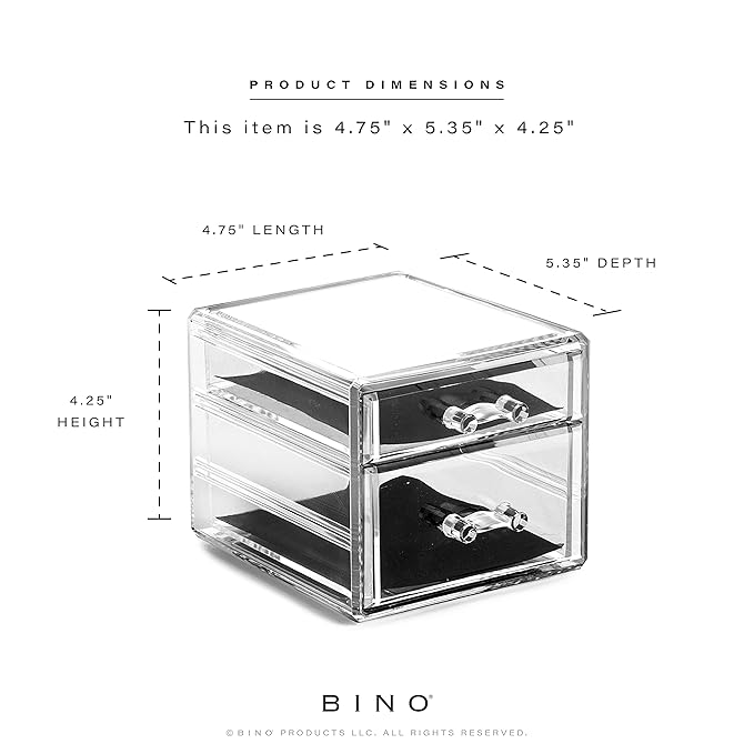 BINO THE MANHATTAN SERIES Acrylic Makeup Drawer Organizer- 2 Drawer Small | Clear Beauty Organizers and Storage| Cosmetic & Makeup Drawer| Home Organization| Jewelry & Vanity Accessories Drawer-NeatNest