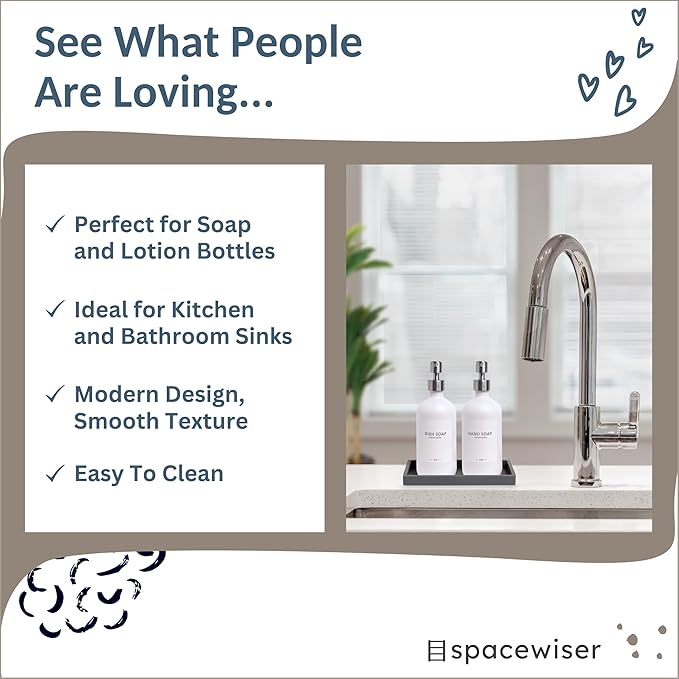 Countertop and Vanity Tray - Small 7.7" Silicone Tray for Soap Dispenser Bottles, Bathroom Trays, Kitchen Sink Soap Trays, Sink Caddy Kitchen Sinks Organizer, Soaps Dish & Sponge Holder Mat-NeatNest