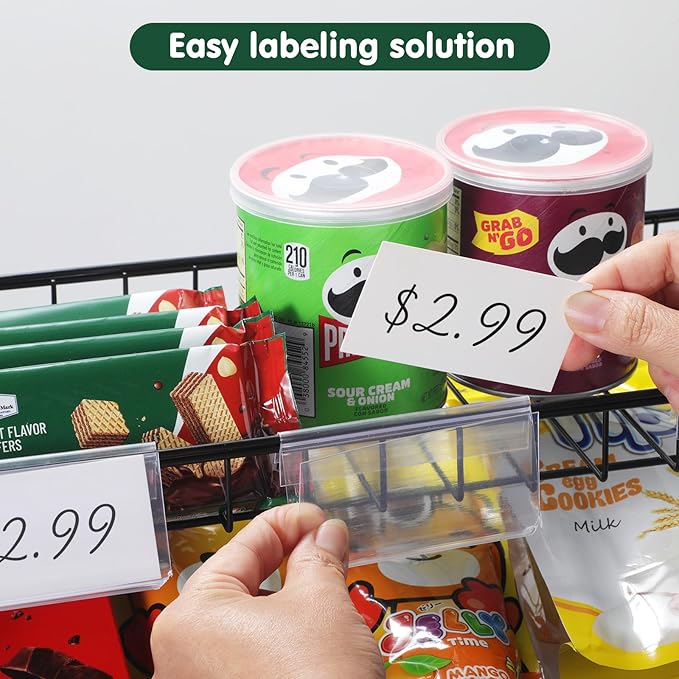 4-Tier Black Stackable Candy Display Rack, Snack Organizer For Countertop, Stores, Offices with 12 Signs and 30 Labels (Black-1 Pack)