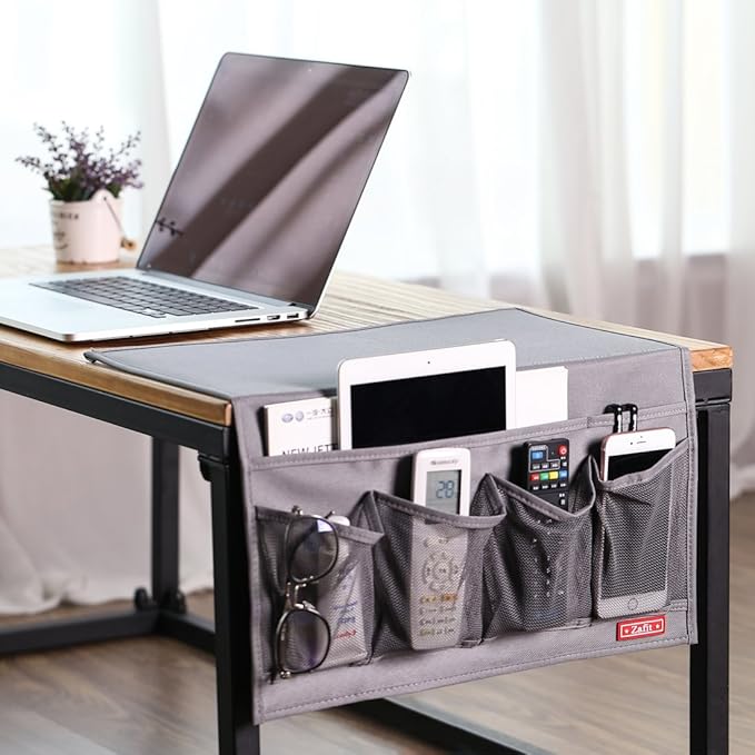 Bedside Storage Organizer - 6 Pockets, Table Cabinet Caddy for Remotes, Phone, Glasses (Grey)-NeatNest