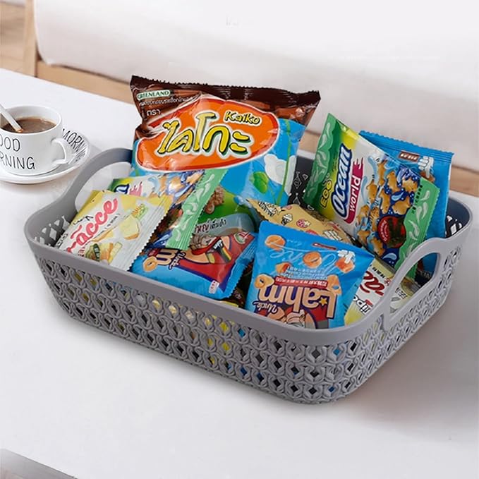 Kekow Small Plastic Storage Basket Tray with Handle, 6-Pack, Gray-NeatNest
