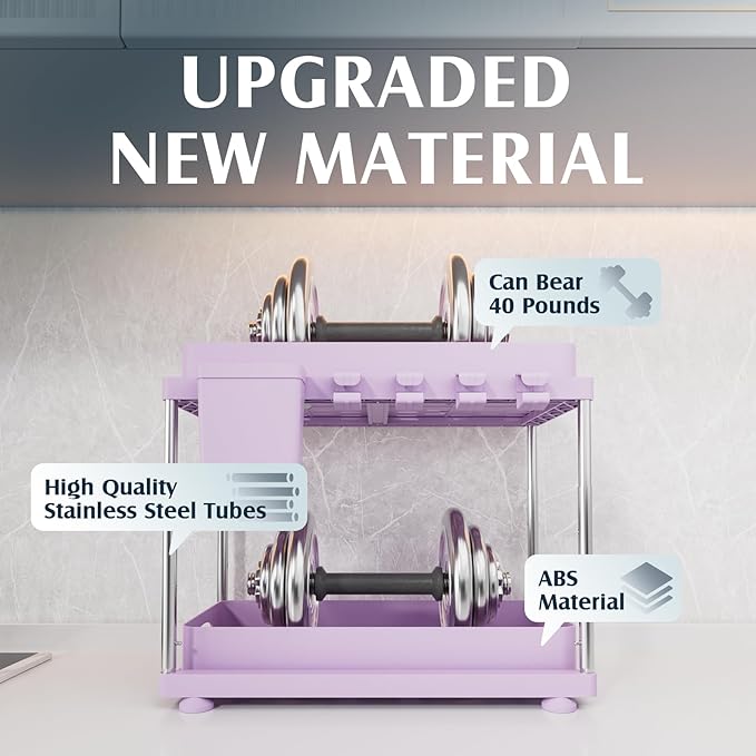 Under Sink Organizer - 2 Pack Adjustable Height, 2 Tier Organizers for Bathroom & Kitchen Sink, Purple-NeatNest