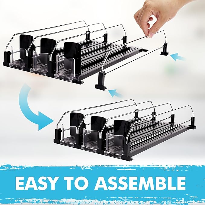 Drink Dispenser for Refrigerator, Self-Pushing Soda Can Organizer for Fridge, 3 Rows has been Assembled, Automatic Can Organizer with Spring Loaded for Refrigerator Holds 15 cans, Black